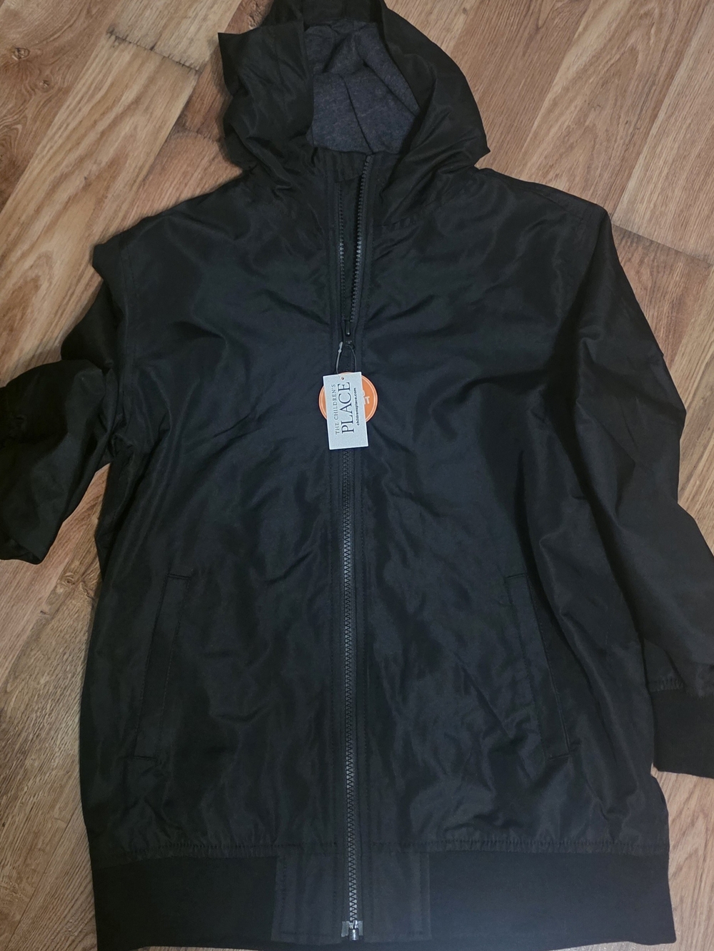 The Children's Place Black Hooded Raincoat with Full Zip